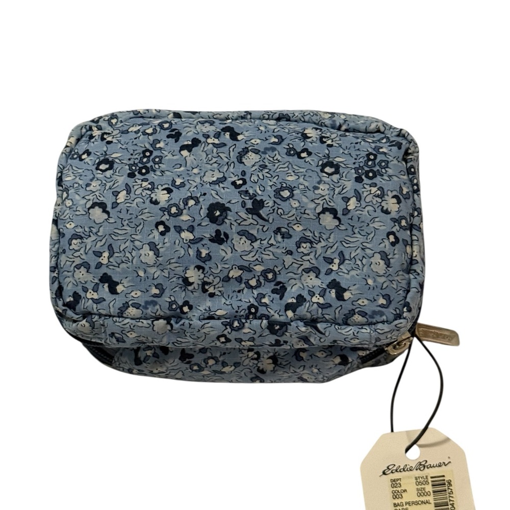 Eddie Bauer Blue Floral Double Zip Cosmetic Bag NWT - Picture 2 of 8